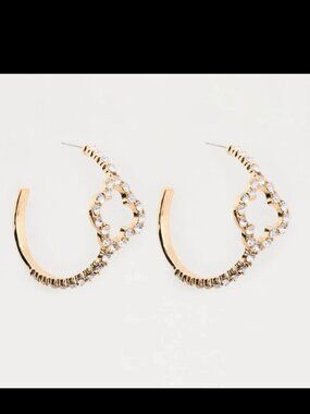 Fashion Nova Gold Rhinestone Hoop Earrings w/ Clover Detail – Statement Dangle H